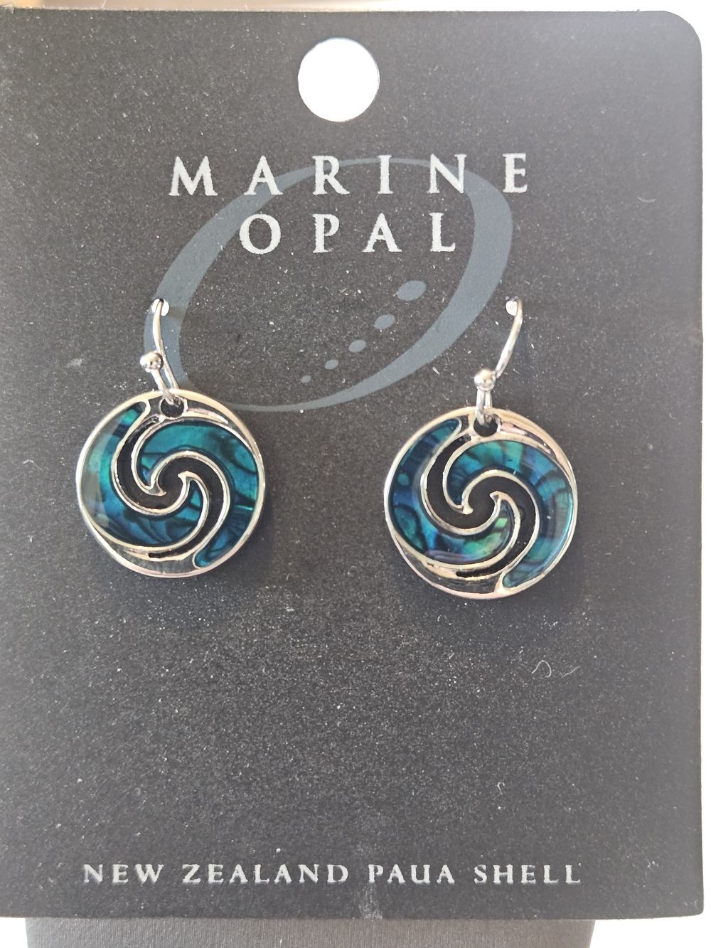 Paua Shell Swirl Drop Earrings - Teal Blue